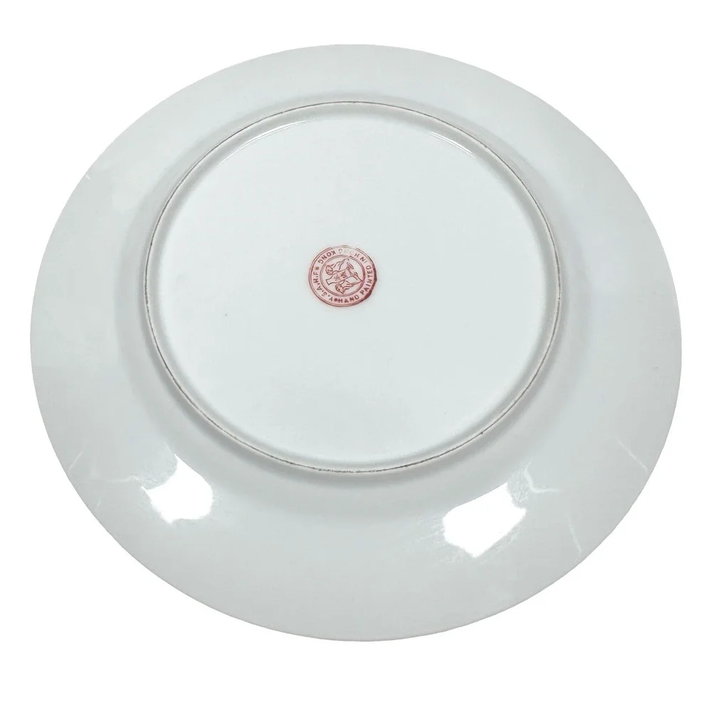 YSAHF Hand Painted Hong Kong Porcelain Plate Bird Flower Famille Rose 10.5 inch